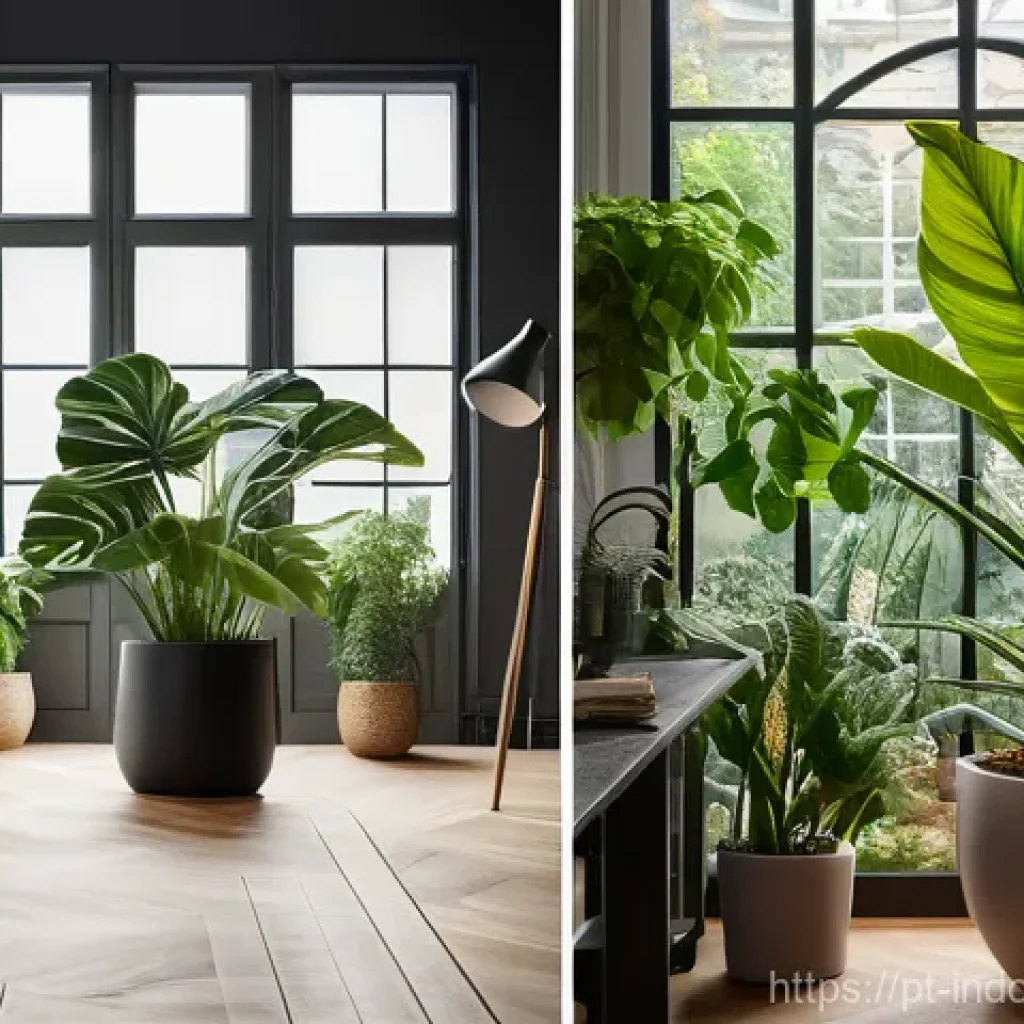 실내 식물 인테리어 - Here are three detailed image prompts in English, designed to be appropriate for a 15+ audience and ...