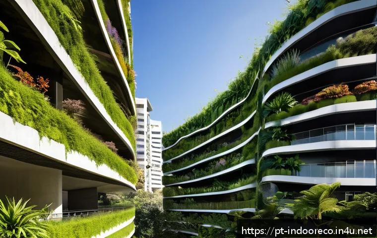 공기질 개선을 위한 미생물 - A vibrant urban park scene in São Paulo featuring biofiltration systems integrated into lush vertica...
