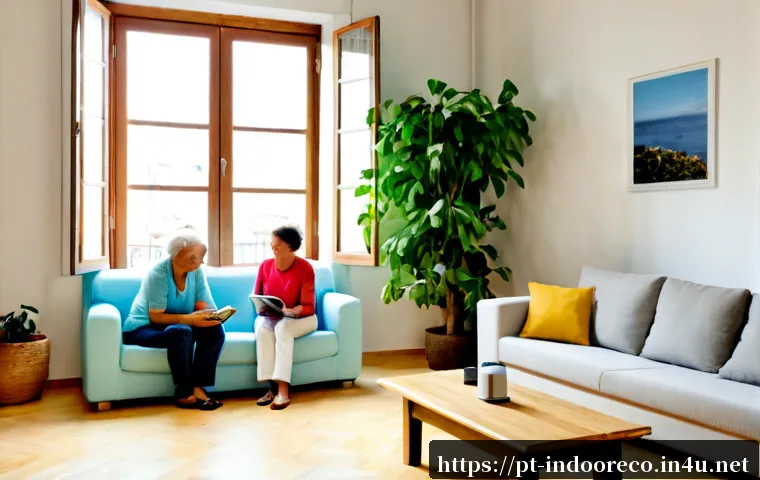 실내 공기질 개선을 위한 팁 - Photorealistic bright Lisbon apartment living room with wide open windows, soft Atlantic daylight, l...